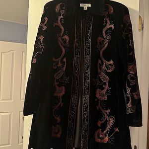 Embroidered Coldwater Creek black velvet jacket evening wear PM tunic length